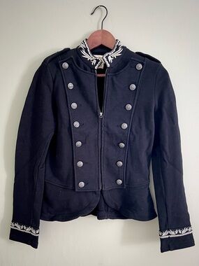 Denim & Supply Ralph Lauren Black Military-Style Blazer with Silver Embroidery